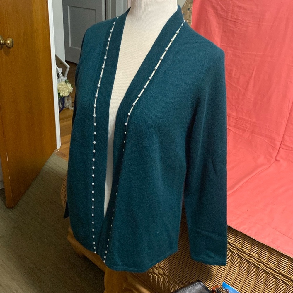 New With Tags ~ 100% Cashmere Cardigan ~ Charter Club ~ Teal ~ Size Medium